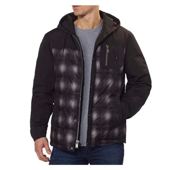 Pendleton Down Jacket Down 650 Wool Men Medium Plaid Black White Water Resistant